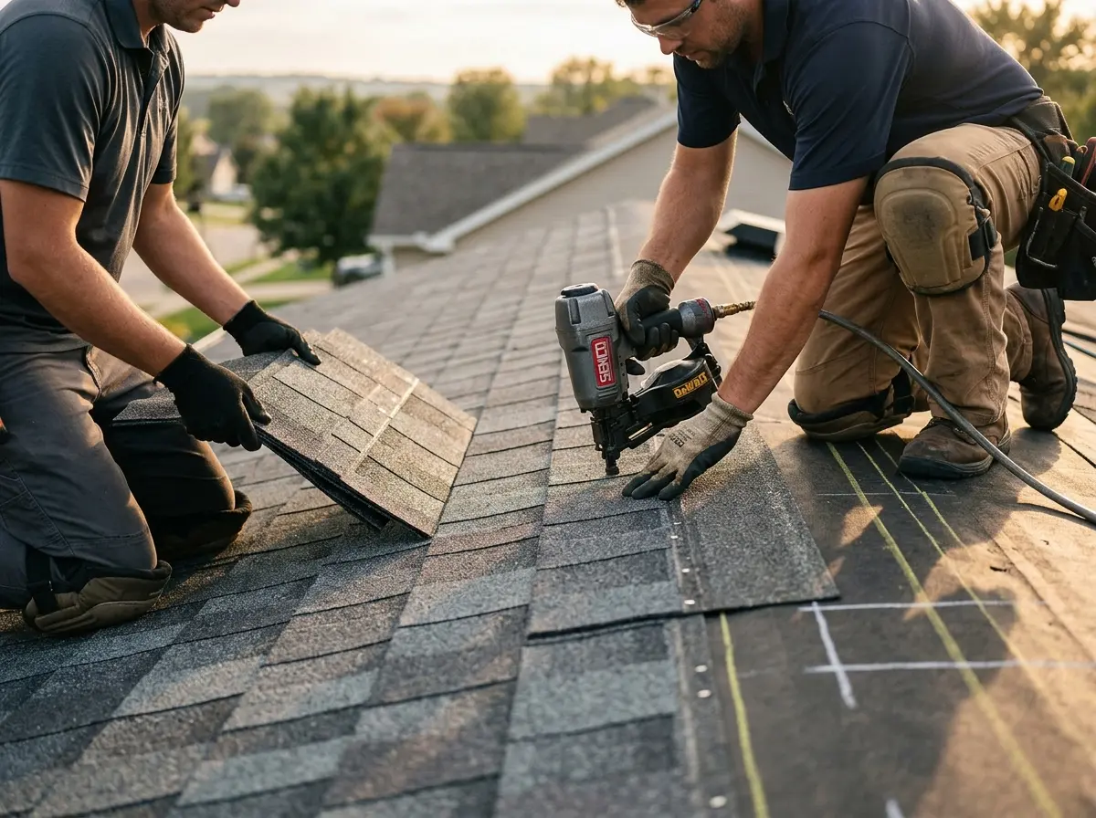 Professional roofer working on a residential roof in Sunrise Manor